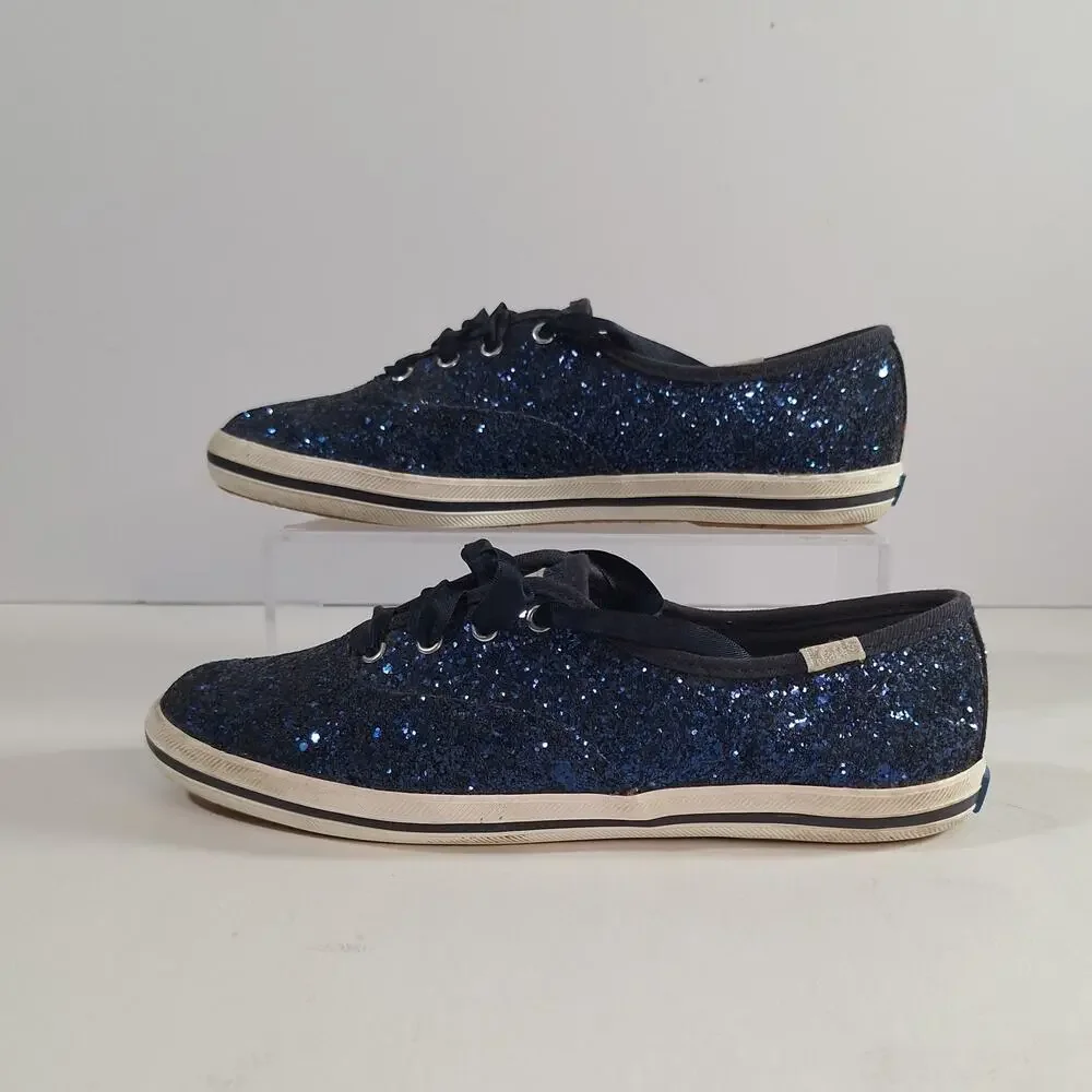 Keds X Kate Spade sz 6 Blue Glitter Women's Sneakers Casual Classic Preppy